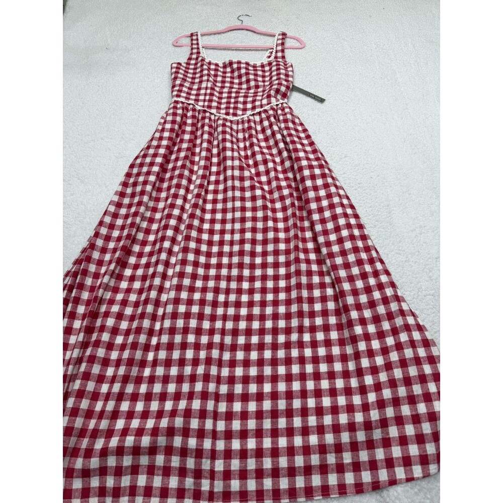 Anthropologie Wayf Midi Dress Red Linen Blend Drop Waist Preppy Boho Medium NWT - Picture 2 of 14